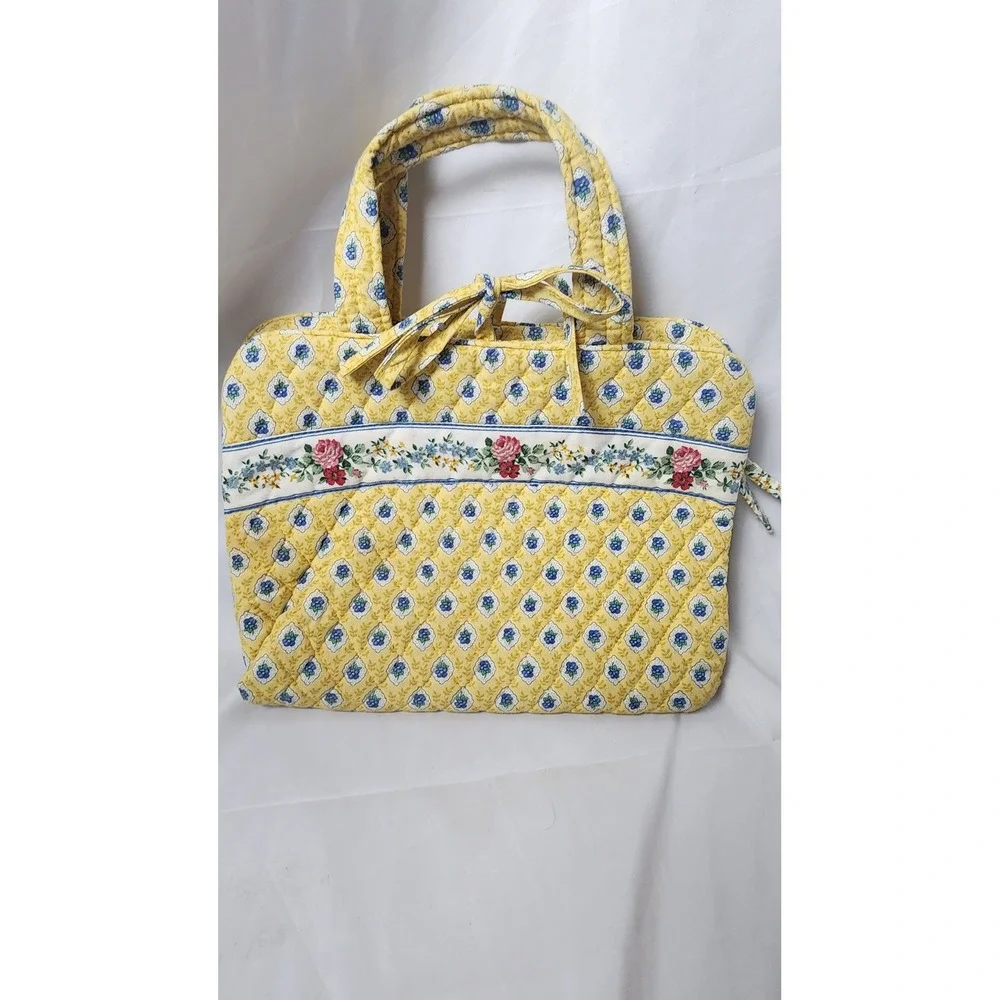 Vera Bradley Yellow Floral Quilted Makeup Bag Retired Travel Cosmetic Case